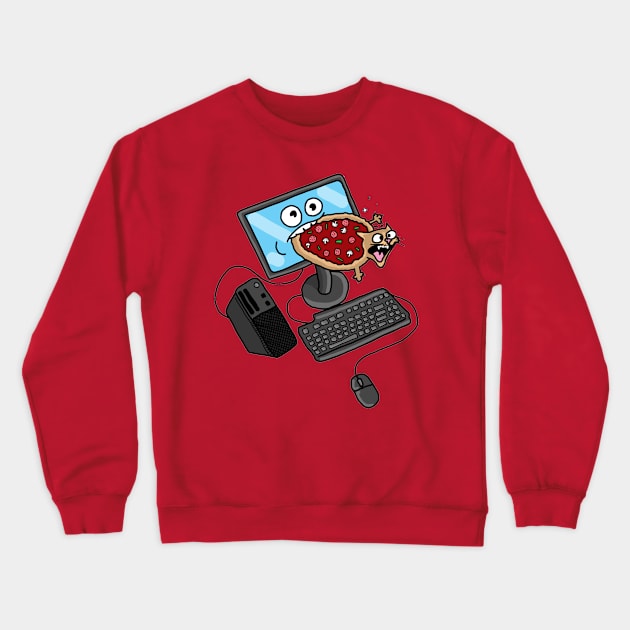 A Computer Eating A Pizza That Is Actually A Cat Crewneck Sweatshirt by Mahekun